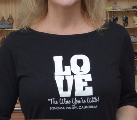 LOVE The Wine You're With!    3/4 Sleeve District Made Ladies Perfect Weight Tee